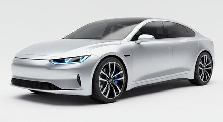 Obraz premium A silver electric car on a white background showcasing its sleek design
