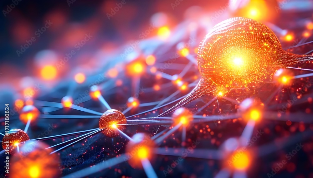 Aufkleber abstract visualization of a glowing neural network with interconnected nodes and pathways, represent