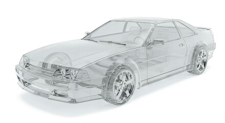Fototapeta premium A transparent outline image of a car showcasing its inner structure