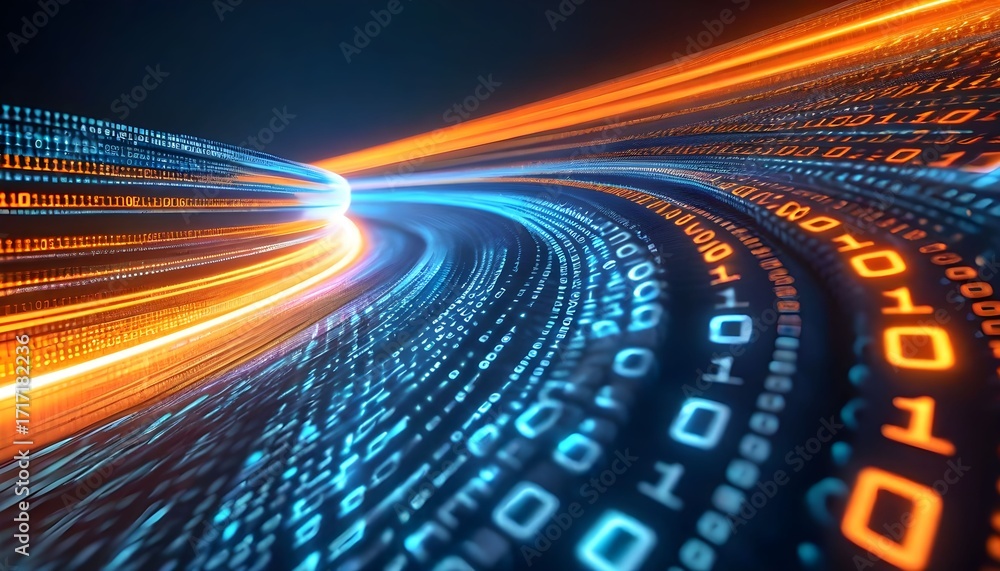 Aufkleber abstract digital data stream flowing in a tunnel.