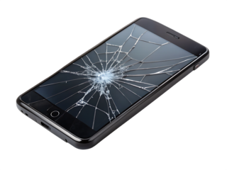 Modern Smartphone with a Severely Cracked Screen on mobile phone cell phone isolated on a transparent background