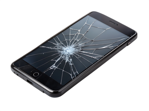 Modern Smartphone with a Severely Cracked Screen on mobile phone cell phone isolated on a transparent background