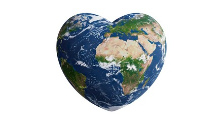 Heartshaped globe with Earth continentsoceans white background