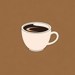 Minimalist illustration of a warm, inviting cup of freshly brewed coffee, perfect for a cozy morning or an afternoon pick-me-up, set against a calming brown background