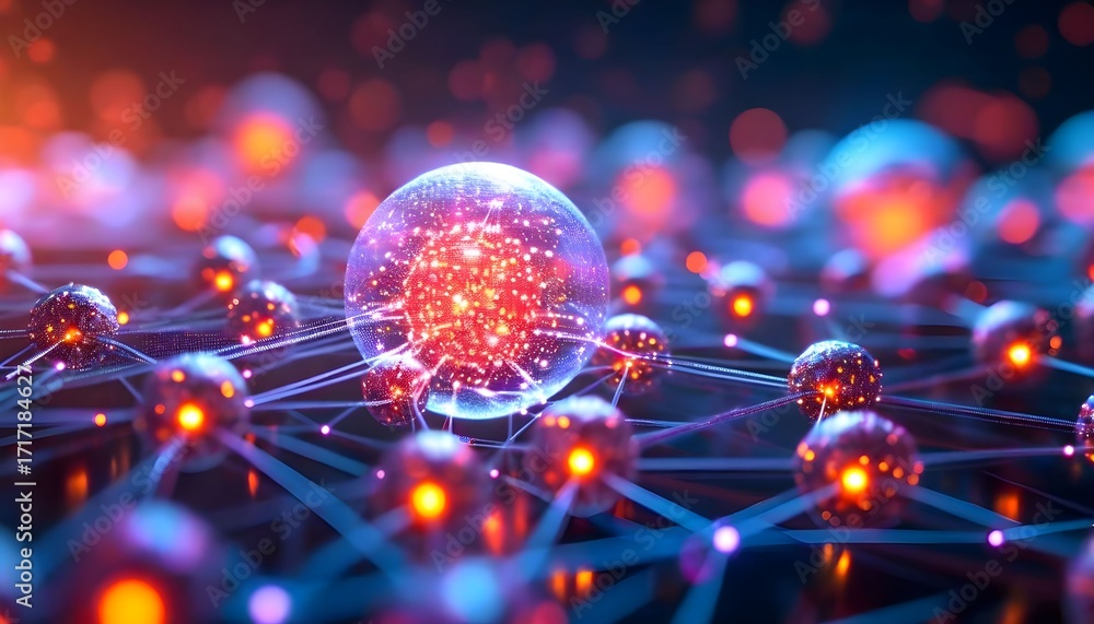 Aufkleber abstract network of glowing nodes with a central virus.