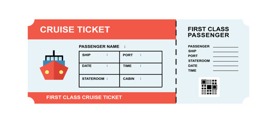 First Class Cruise Ticket. Maritime Cruise Ticket Illustration. Luxury Cruise Pass Illustration. Modern Ferry Ticket Graphic. 