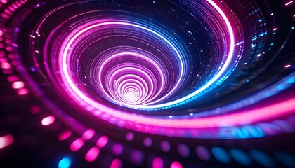 Obraz premium A mesmerizing, swirling vortex of neon pink and blue light streaks, creating a futuristic tunnel effect with glowing particles.
