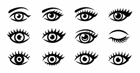 Graphic Vector Icon Set of Stylized Eyes with Eyelashes for Beauty and Vision Logos