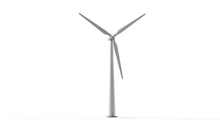 Gray wind turbine stands against a blank white background