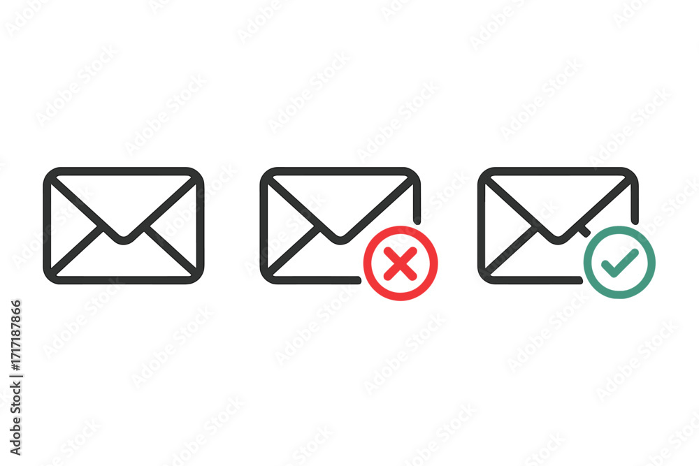 Poster email vector icon set showing mail delivery status. message sent successfully, sending failed, or tr