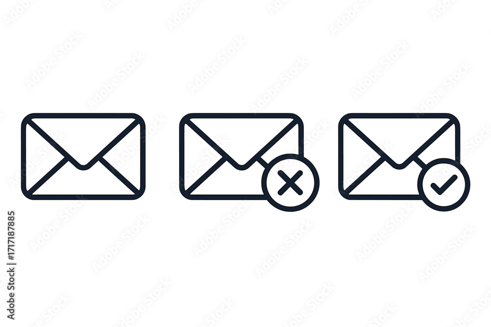Poster email vector icon set. closed envelope with check mark and cross for success, failure or error statu