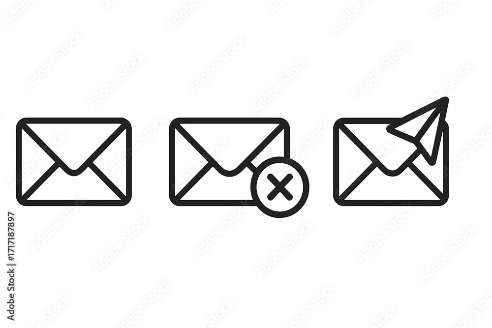 Aufkleber email vector icon set. concepts of sending, receiving and failed messages. closed envelope, mail wit