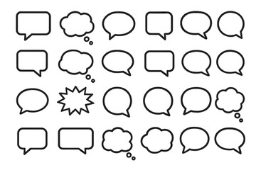 Obraz premium Speech bubble vector icon set. Thought bubble and comic shapes collection. Elements for communication, speaking, thinking, dialogue, chat, message, comment. Outline design.