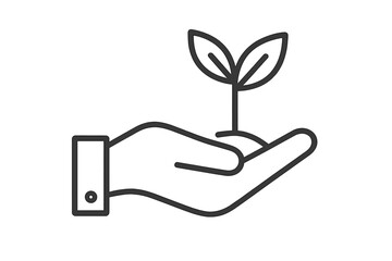 Hand holding plant sprout vector line icon. Business growth, startup, investment concept. Sustainability, environment, eco-friendly symbol. Care, development, new life idea.