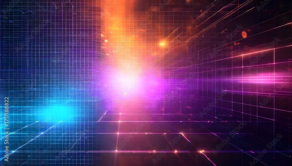 Aufkleber abstract digital space with glowing lines and grid.