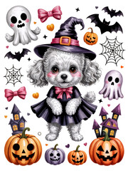 Cartoon poodle dog Halloween artwork. Cute and funny sublimation design for apparel and decor.
