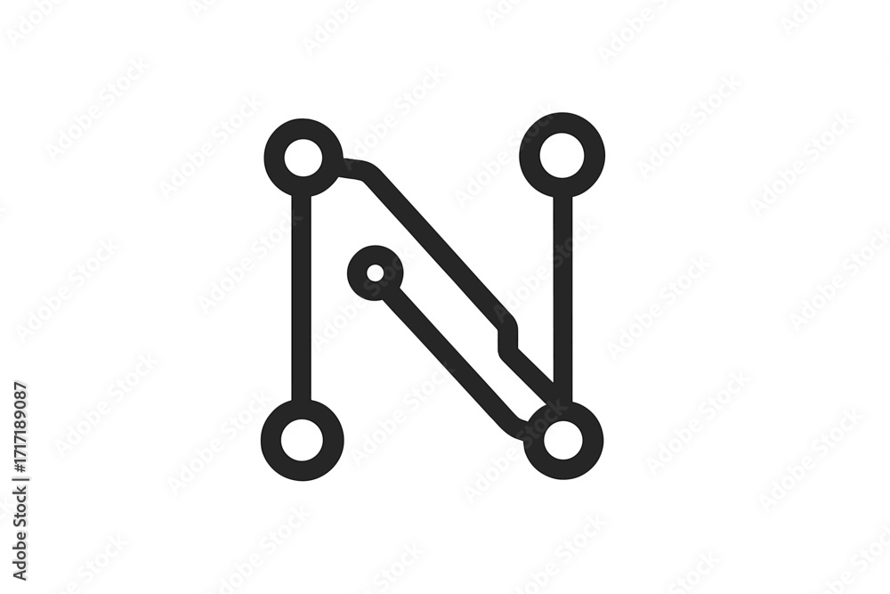 Poster letter n logo tech icon. minimal vector design for technology, digital interface. hardware engineeri