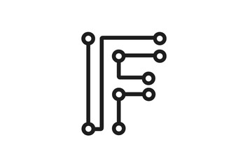Letter F logo icon design from a circuit board. Minimal vector graphic template. Technology, digital interfaces, hardware, and engineering concept. Modern electronic initial.