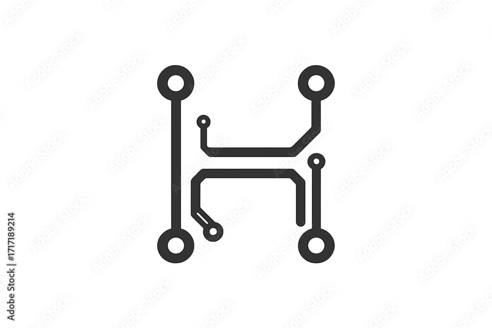 Poster letter h tech logo icon design. minimalist vector graphic of a circuit board. monogram for technolog
