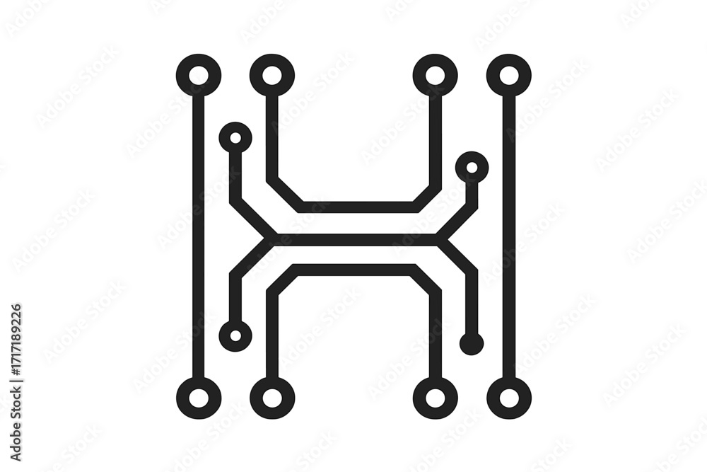 Poster letter h logo icon design in a minimal technology style. vector graphic of a circuit board for digit