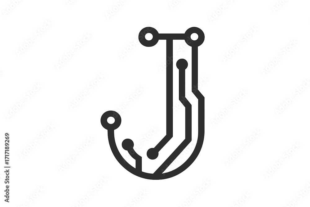 Poster letter j logo icon design. vector template for technology and engineering. minimalist circuit board 
