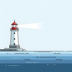 Beacon of hope, a classic lighthouse on a rocky shore guiding the way with a powerful beam of light across the ocean