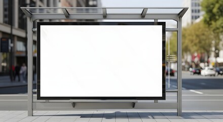 Fototapeta premium Blank Bus Stop Billboard Mockup Modern City Street Advertising