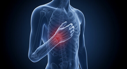 A graphic rendering of a person's body highlighting a painful injury