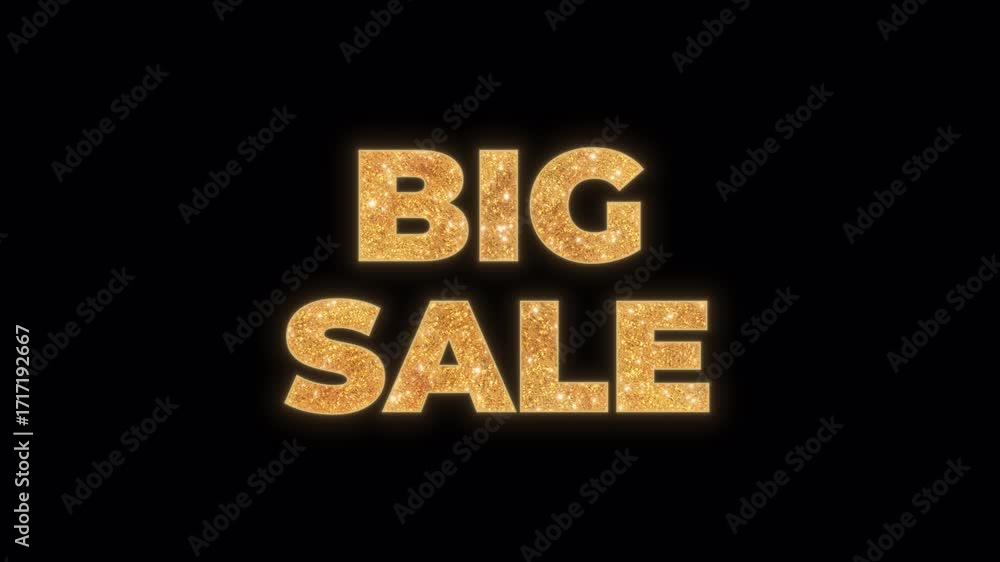 Poster elegant big sale text with a gold glitter texture, featuring a bright sparkle and shine effect. this