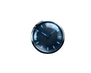 A modern, sleek wristwatch with a dark dial and blue luminous accents, isolated on a transparent background. 