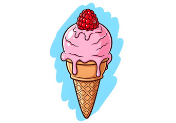 Illustration of an Ice Cream Cone with a Berry