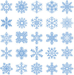 Seamless blue snowflake pattern on white background for Christmas and winter decoration, festive textile and holiday wrapping paper