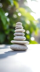 Obraz premium Generative AI stack of stones promoting tranquility.