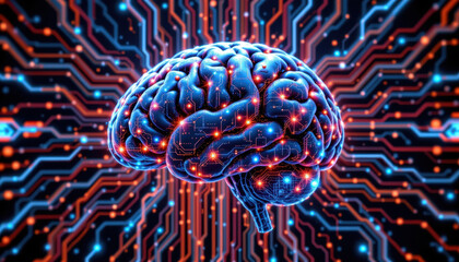 Futuristic Digital Brain with Neural and Circuitry Connections