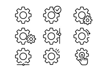 Gear line icon set. Settings, options, configuration. Vector cogwheel symbol. Progress, process, mechanism, setup concept. System update pictogram for web, app, UI, UX design.