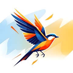 Fototapeta premium Vibrant colorful bird flying freely in abstract sky background design art