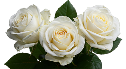 Three white roses isolated on transparent background