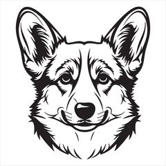 Majestic pembroke welsh corgi dog head portrait line art majestic canine companion silhouette