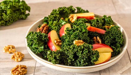 Fototapeta premium Kale salad with apple slices and walnuts