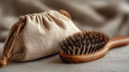 Natural hairbrush linen bag