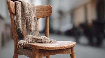 Wooden chair with throw