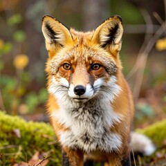 Obraz premium Close-up of a red fox in autumnal forest