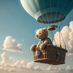 there is a teddy bear that is flying in a hot air