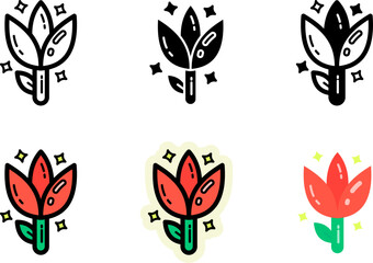 Flower Icons Set Monochrome and Colorful Variations