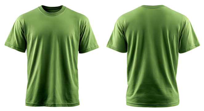 Blank Green T Shirt Front and Back Mockup, Empty Template For Your Design, Advertisement, Branding, Text or Logo. Isolated on White Background.