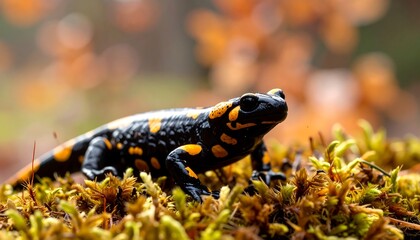 Obraz premium Close-up of a salamander on moss