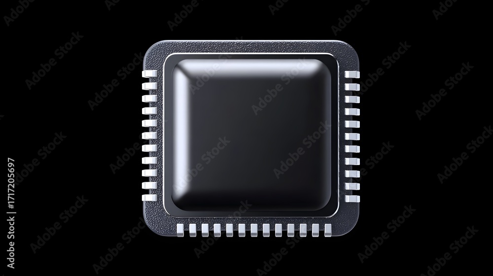 Poster high- close-up image of a sophisticated computer microchip or integrated circuit, showcasing its int