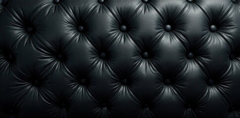 Fototapeta premium Black leather upholstery, diamond tufting detail, luxury, stylish, close-up