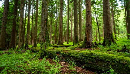 Lush forest with moss-covered trees