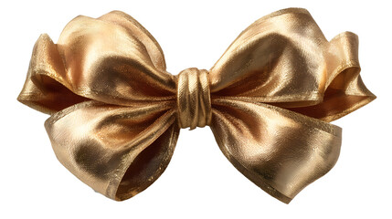 Golden ribbon label and sticker bow isolated on transparent background — high-resolution PNG cutout with metallic shine and satin folds, perfect for premium packaging, decorative labels, gift wrapping